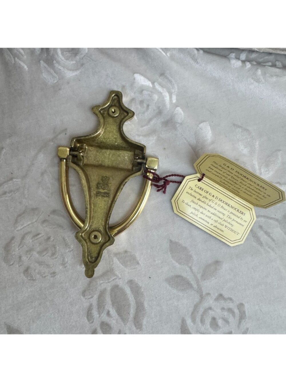 Vintage Solid Brass Door Knocker By G&D Spain With Tag Elegant Traditional 1970s - Picture 6 of 7